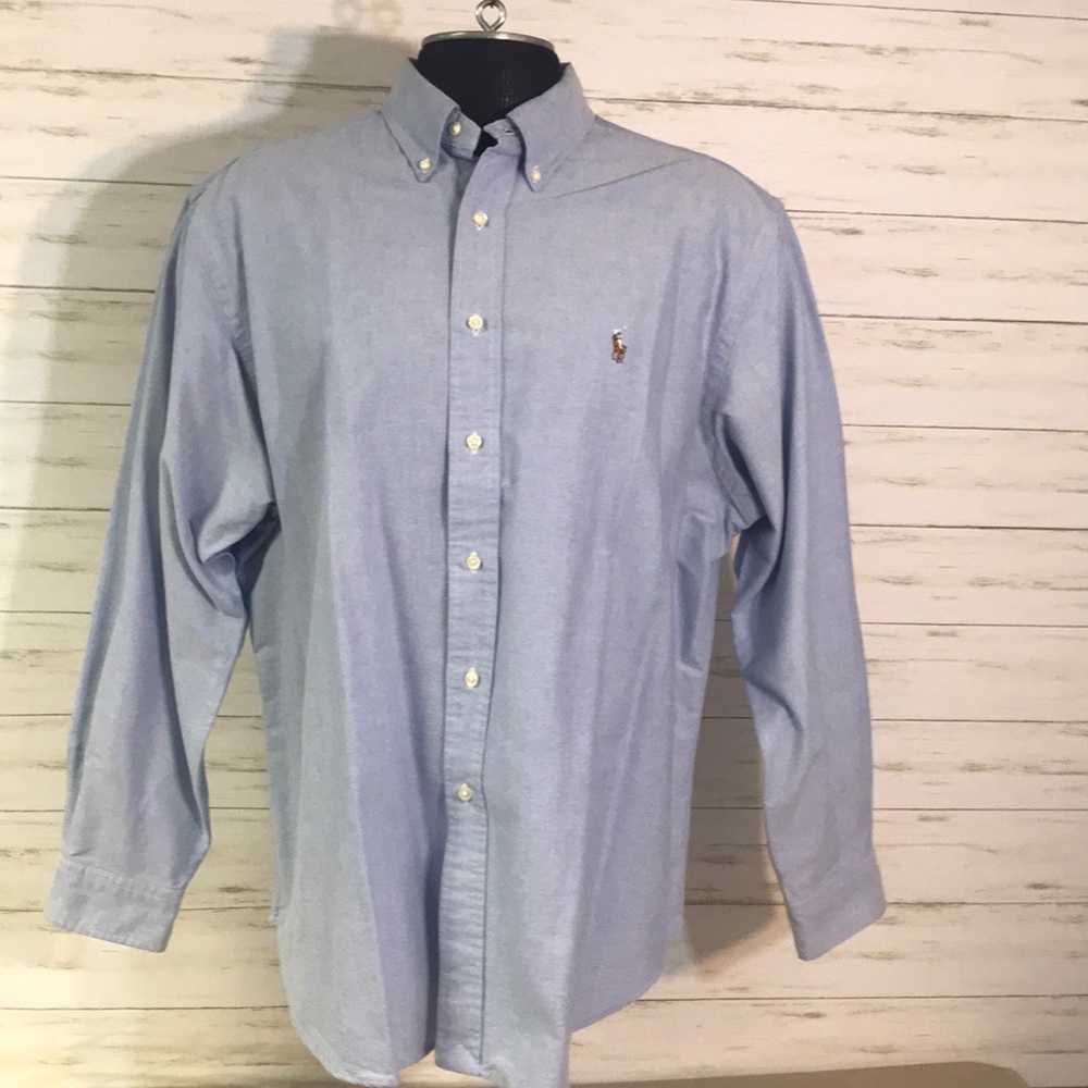 Ralph Lauren Classic Fit Long Sleeve Casual Dress Shirt 17.5/34-35 Blue Cotton